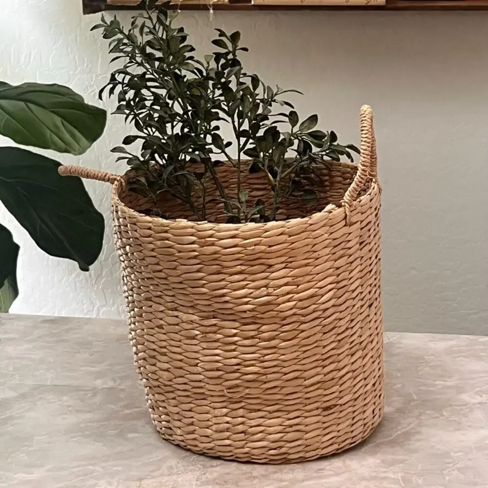 Water Hyacinth Round Multi-Use Basket With Handles Boho Decor 10